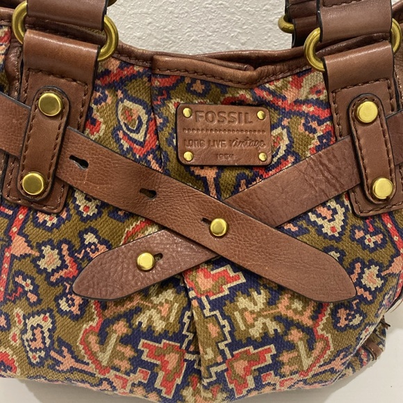 ❤️‍🔥HOST PICK❤️‍🔥FOSSIL Long Live VTG Adrina Brown Floral Tapestry Leather Bag - Picture 3 of 14